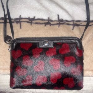 Brighton Red and Black Heart Calf Hair Crossbody Bag NWOT